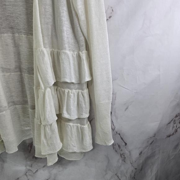 EILEEN FISHER Cardigan Womens Large Cream Linen Open Front Ruffle Sweater - Picture 4 of 12